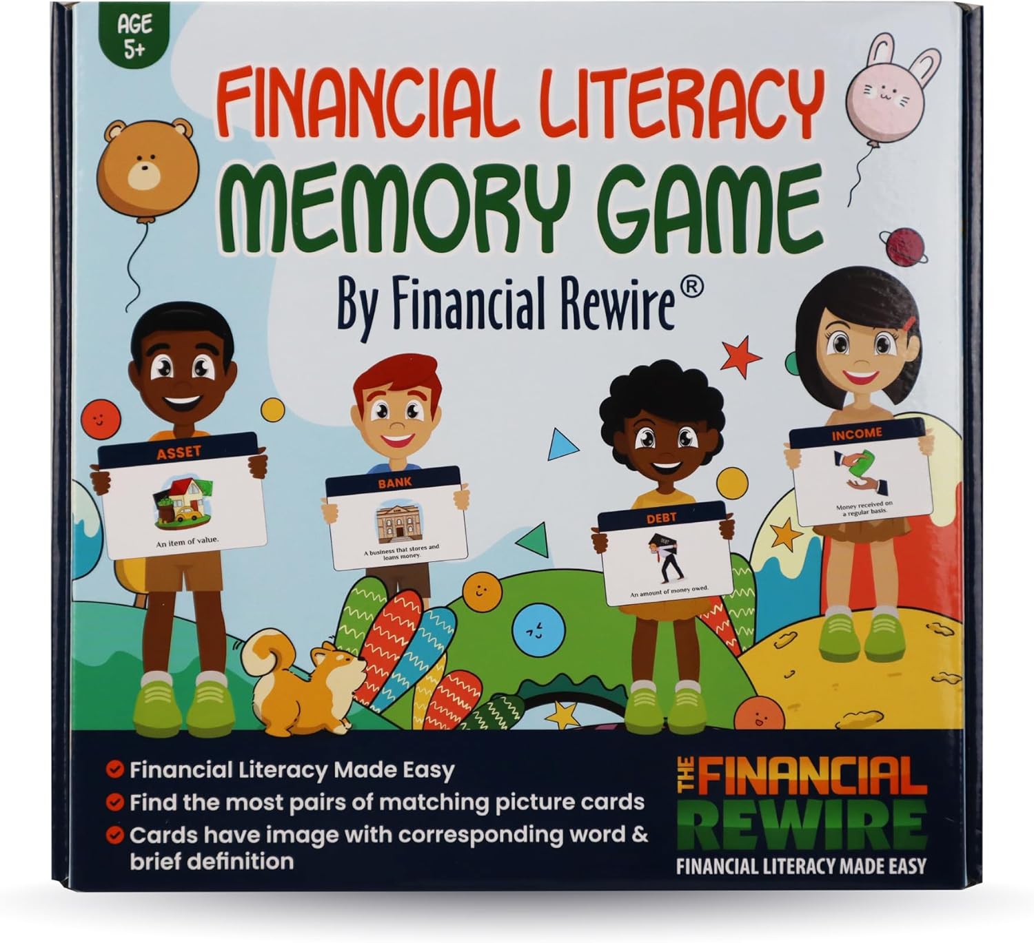 Financial Literacy Themed Memory Matching Game, Memory Match Beginner Financial Terms, Fun and Educational Game for Kids, for Boys & Girls Ages 5+
