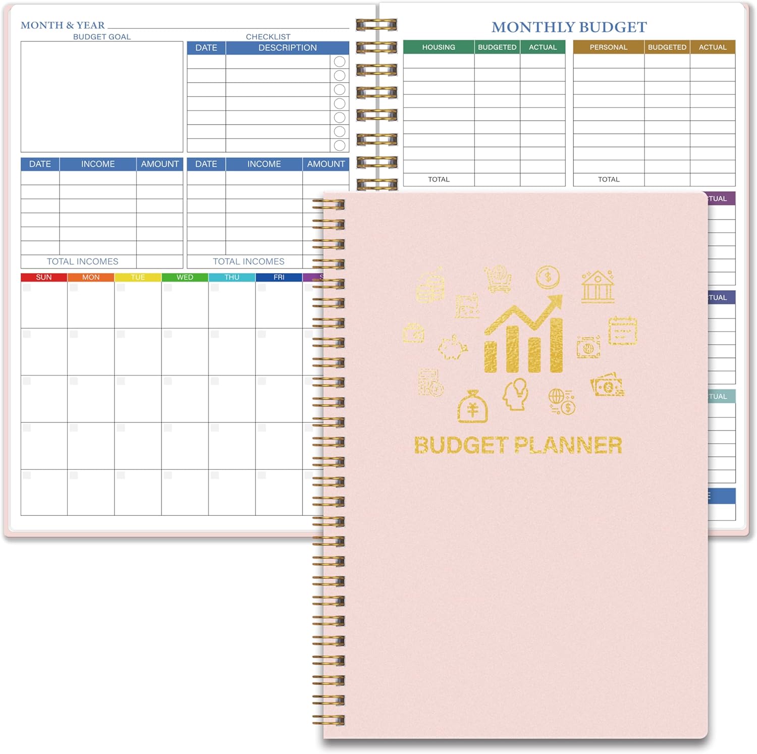 Monthly Budget Planner - 14 Months Undated Financial Planner Organizer Budget Book with Expense and Debt Tracker Notebook to Manage Your Money Effectively, Bill Planner and Organizer with Stickers